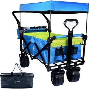 NAYSAYE Planters Folding Wagon Cart Telescopic Handle Foot Brakes Adjustable for Outdoor Garden Beach, Blue and Green, 35.4"*19.7"*44.5" - 1 of 4