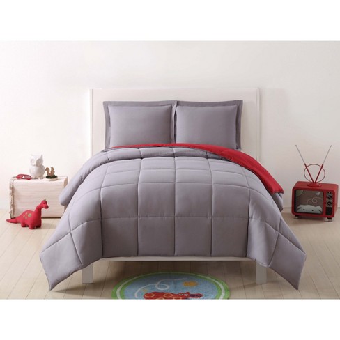 Twin Extra Long Anytime Solid Comforter Set Gray Red My World