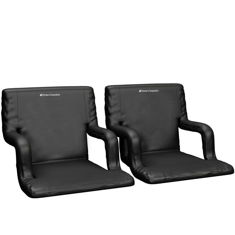 Stadium Seat Cushion ? Set of 2 Wide Reclining Stadium Chairs for Bleachers with Back Support Armrests and Backpack Straps by Home-Complete (Black), 1 of 8
