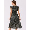 Allegra K Women's Floral Elastic Waist V Neck Ruffled Hem Chiffon Dress - 4 of 4