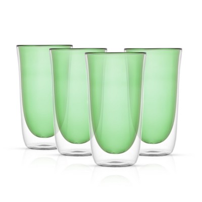 JoyJolt Spike Double Wall Glass - Set of 4 Cocktail Beer Highball Drinkware Glass -13.5-oz - Green