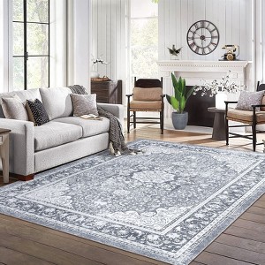 Washable Vintage Printed Rug Non Slip Low Pile Rug Soft Throw Floor Cover Foldable Indoor Carpet for Living Room Bedroom Playroom - 1 of 4