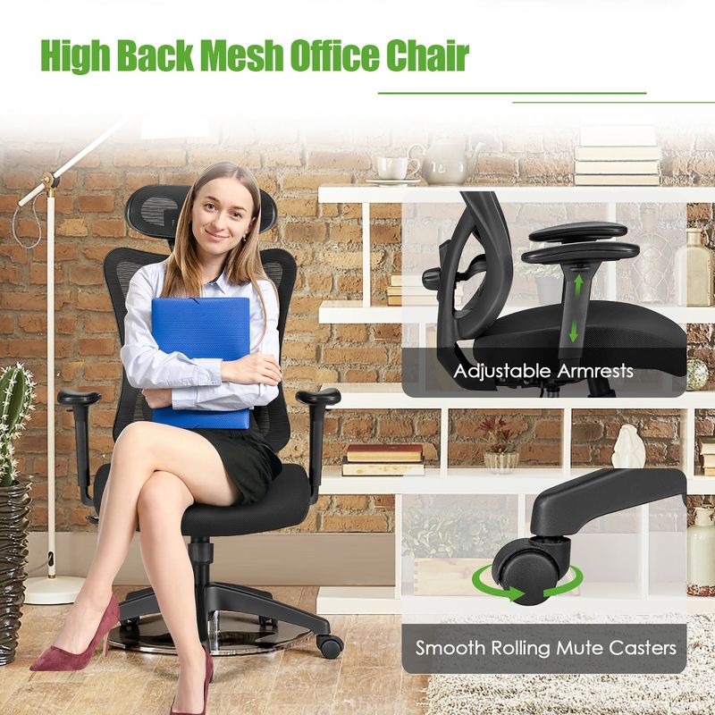 Costway Ergonomic High Back Mesh Office Chair w/ Adjustable Lumbar Support, 5 of 11