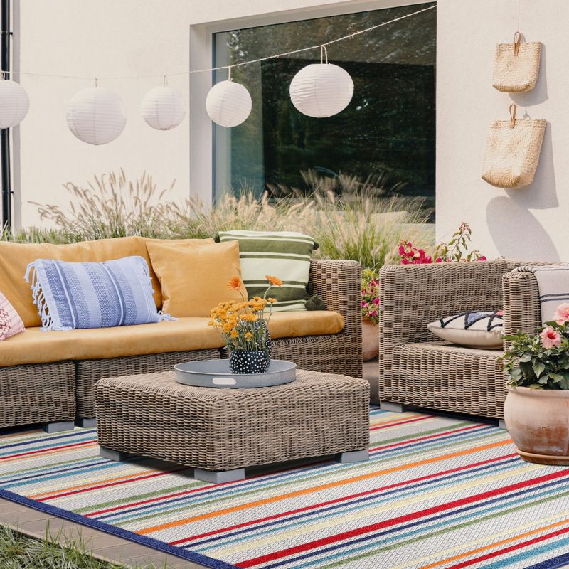 Coastal Geometric Casual Stripe Indoor Outdoor Area Rug by Blue Nile Mills, 3 of 10