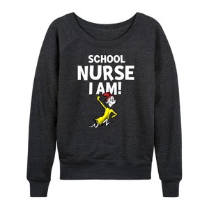 Women's - Dr. Seuss - School Nurse I Am Sam I Am Lightweight French Terry Wide Neck Long Sleeve Shirt - 1 of 4