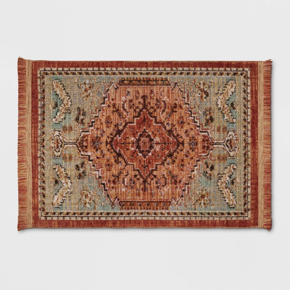 Photos - Area Rug 2'x3' Floral Woven Accent Rug Rust/Green - Threshold™