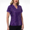 Anna-Kaci Women's Sequin Short Sleeve Top with Satin Trim V-Neckline and Rolled Cuffs - 2 of 4