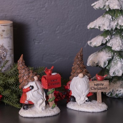 Festive Red and White Resin Santa Gnome Figurines Set