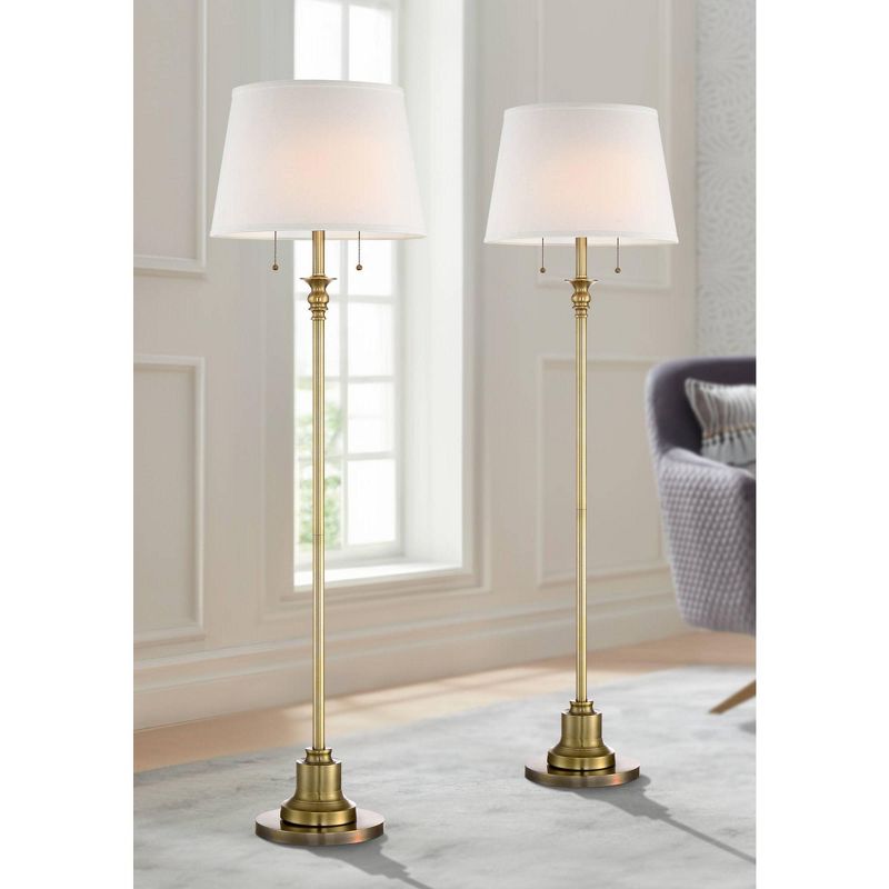 360 Lighting Spenser Traditional 58" Tall Standing Floor Lamps Set of 2 Lights Pull Chain Gold Metal Brushed Antique Brass Finish Living Room Bedroom, 2 of 10