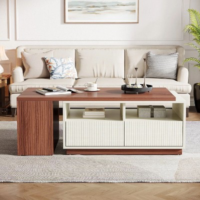 Hommoo Extendable Coffee Table with 2 Drawers Reddish Brown