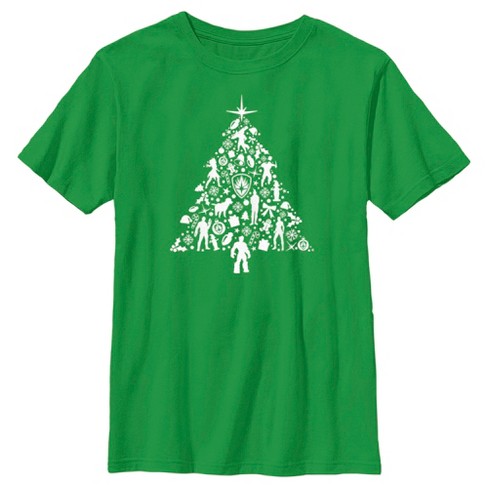 Boy s Guardians Of The Galaxy Holiday Special Silhouettes Christmas Tree T shirt Target