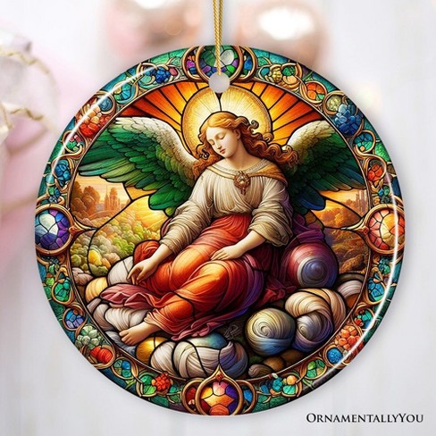 Beautiful Angel Medieval Stained Glass Themed Painting Christmas Ornament, Renaissance Italy Gift and Tree Decor| OrnamentallyYou - image 1 of 4