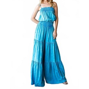 Women's Mineral Washed Ruffled Wide Fit Jumpsuit - Oli & Hali XL - 1 of 2