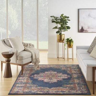 Elysian Blooms Blue Floral 5' x 7' Easy-Care Synthetic Rug