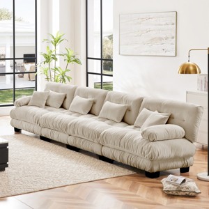 4-Seater Chenille Cloud Sectional Sofa,Modular Deep Seat Couch, Comfy Upholstered Sofa with Bolster Arms for Living Room, Apartment-Tanpinhause - 1 of 4