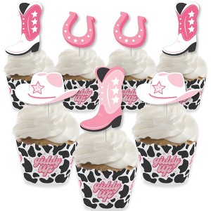 Big Dot of Happiness Rodeo Cowgirl - Cupcake Decoration - Pink Western Party Cupcake Wrappers and Treat Picks Kit - Set of 24 - 1 of 4