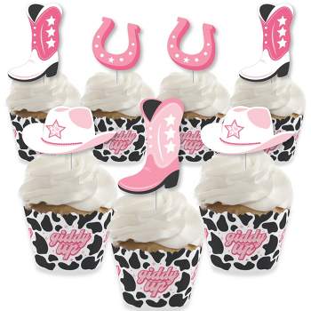 Big Dot of Happiness Rodeo Cowgirl - Cupcake Decoration - Pink Western Party Cupcake Wrappers and Treat Picks Kit - Set of 24