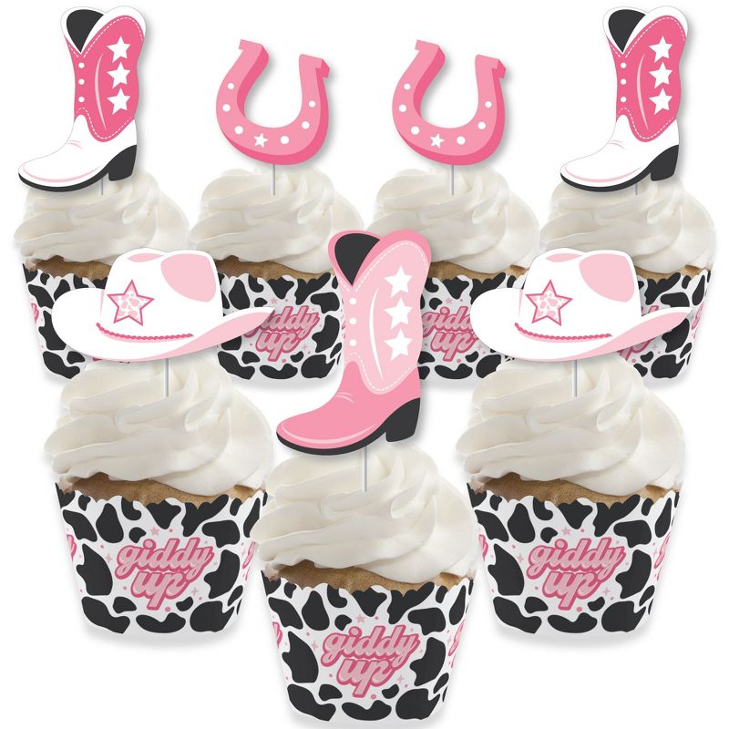 Big Dot of Happiness Rodeo Cowgirl - Cupcake Decoration - Pink Western Party Cupcake Wrappers and Treat Picks Kit - Set of 24, 1 of 9