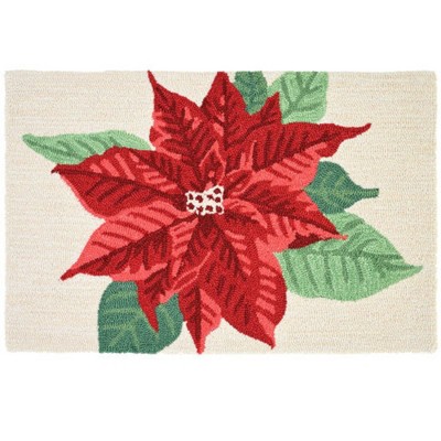 Homefires Holiday Poinsettia Doormat, 22"x34" – Festive Red Floral Entry Mat for Indoor/Outdoor Seasonal Décor