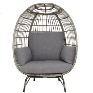 Barton Oversized Wicker Egg Chair Indoor/Outdoor Patio Lounger Seat Cushion Included, Grey - 1 of 4