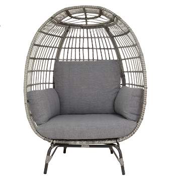 Barton Oversized Wicker Egg Chair Indoor/Outdoor Patio Lounger Seat Cushion Included, Grey