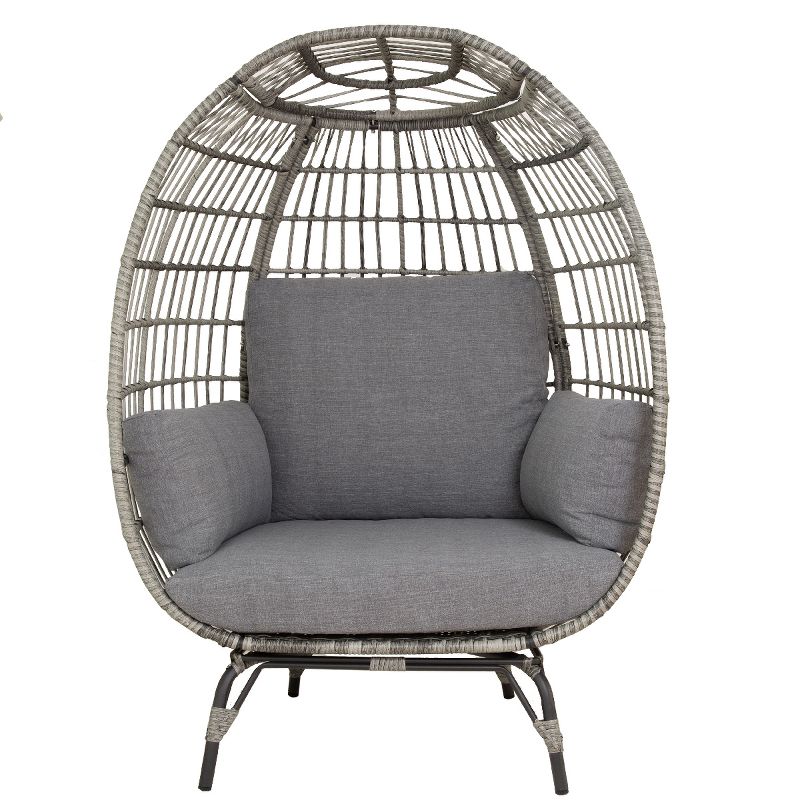 Barton Oversized Wicker Egg Chair Indoor/Outdoor Patio Lounger Seat Cushion Included, Grey, 1 of 7