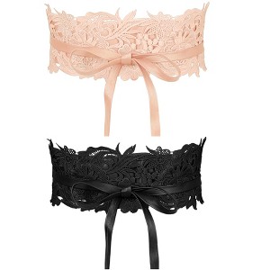 INSPIRE CHIC Women's Lace Wrap Around Corset Belts Bowknot 2 Pcs - 1 of 4