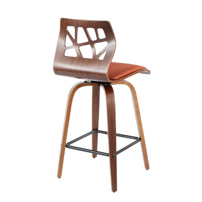 Folia Mid-Century Swivel Counter Stool Set in Orange, Walnut, and Black
