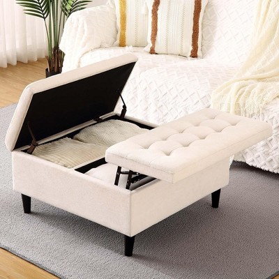Whizmax 33" Large Square Ottoman with Storage, Lift Top Coffee Table Upholstered Velvet Storage Footrest Ottomans Toy Box for Living Room