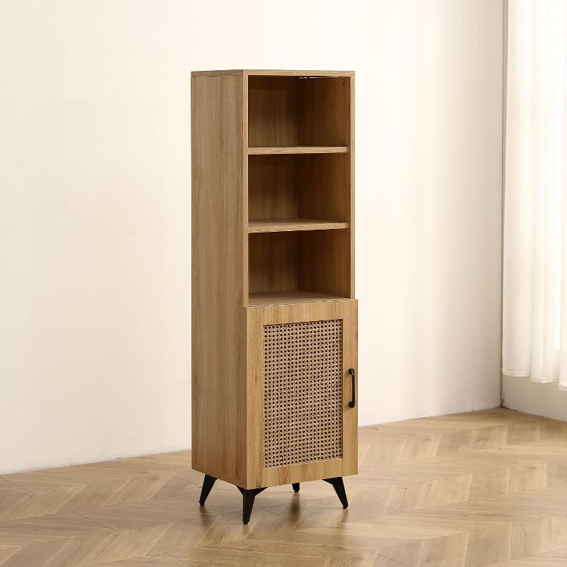 Freya 55.12" High Mesh Accent/Side Cabinet with 1 Rattan Cabinet Door And 3 Open Shelves-Maison Boucle, 1 of 7