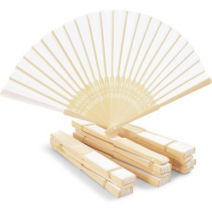 Juvale 12 Pack Bamboo Hand Fans, Folding Handheld Fans, White 8-inch - 1 of 4