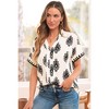 Amaryllis Women’s Short Sleeve Notch Neck Blouse Bold Damask Print Button Front Relaxed Fit Blouse - 2 of 4