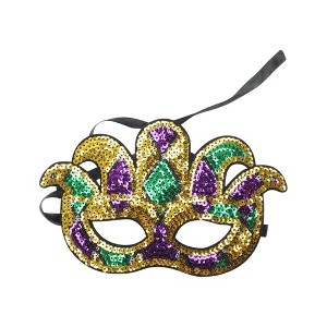 Unique Bargains Colorful Sequins Party Mask Purple Green Yellow 1Pc - 1 of 4