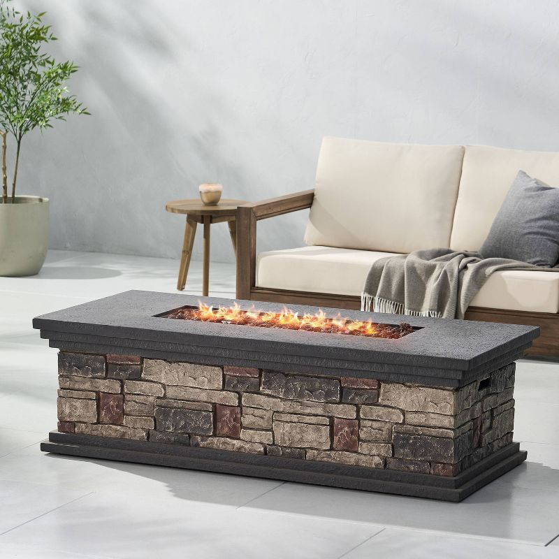 Chesney Outdoor 50000 BTU Light Weight Concrete Rectangular Fire Pit Stone - Christopher Knight Home, 4 of 11