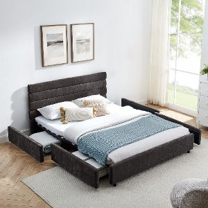 CAVINAS Queen Size Cushioned Bed Frame, Comfortable Upholstered Platform Beds with Headboard and Solid Bed Frame - 1 of 4
