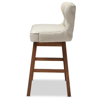 Light Beige Upholstered Walnut Wood Counter Stool