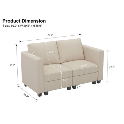 Belffin Corduroy Loveseat, Luxury Modular Love Seat with Storage, Modern Couch for Living Room