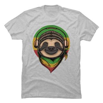 Men's Design By Humans Sloth Rasta a Wearing Headphones By kai2day T-Shirt