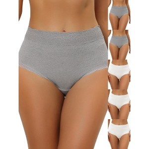 INSPIRE CHIC Women's High Waist Tummy Control Comfortable Lace Trim Ribbed Briefs 6 Packs - 1 of 4