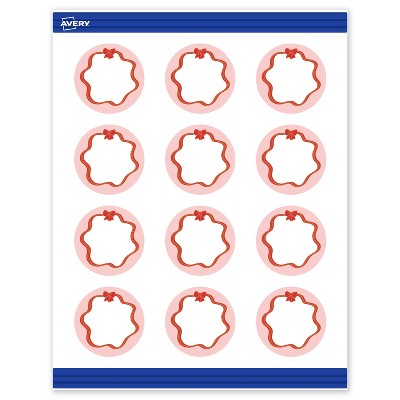 Avery Round Cards, 2" Diameter, Gold-Pink Bow, Matte, 120ct