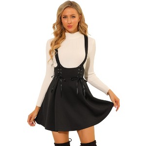 Allegra K Women's High Waist A-Line Lace Up Suspender Skirt - 1 of 4