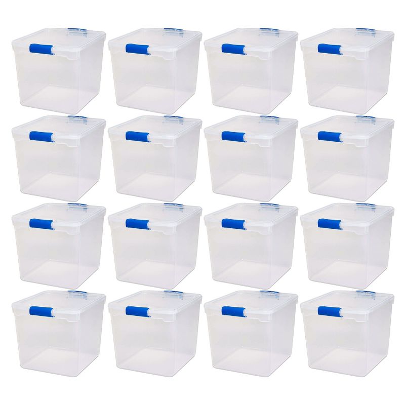 Homz Heavy Duty Modular Clear Plastic Stackable Storage Tote Containers with Latching and Locking Lids, 31 Quart Capacity, 16 Pack, 1 of 7