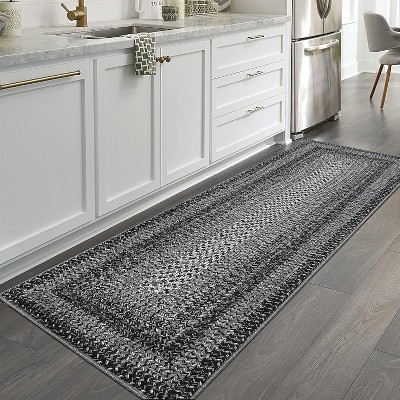 Area Rug Braided Printed Throw, Non-Slip Low Pile Accent Carpet, Foldable Soft Floor Cover for Bedroom or Living Room, Mocha
