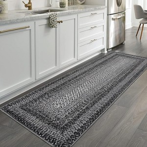 Area Rug Braided Printed Throw, Non-Slip Low Pile Accent Carpet, Foldable Soft Floor Cover for Bedroom or Living Room, Mocha - 1 of 4