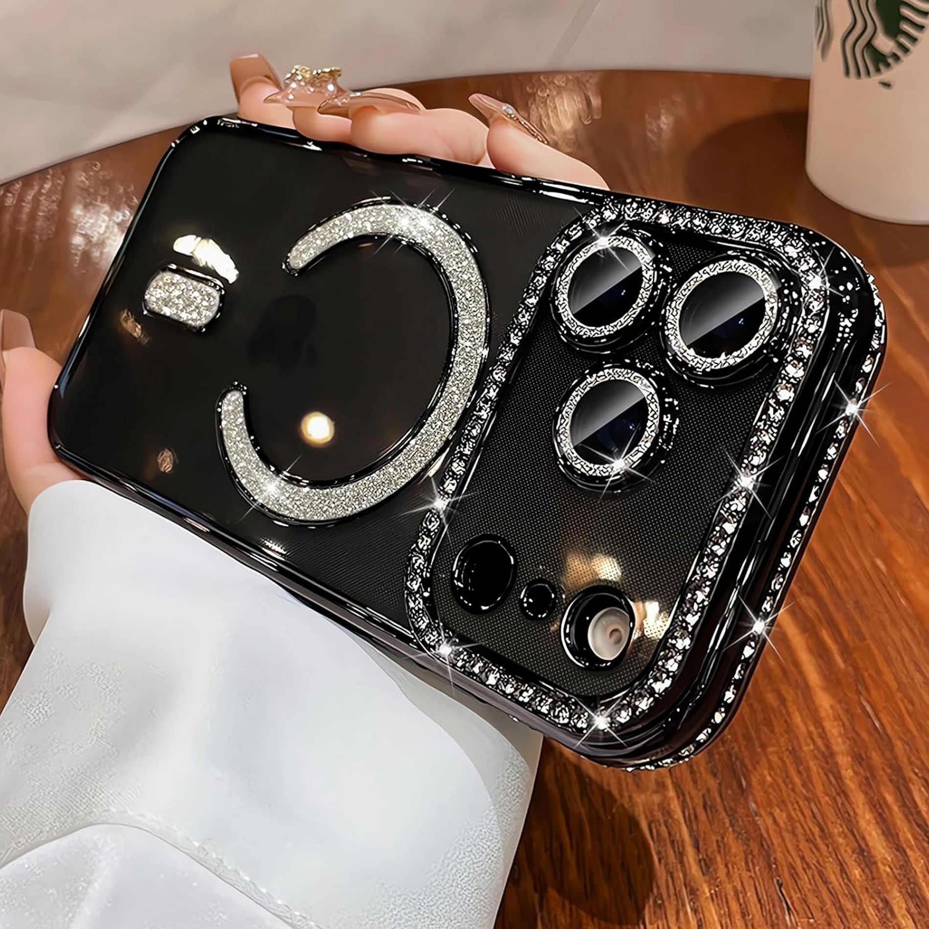 HTUTWOO for iPhone 17/Air/Pro/Max Magnetic Glitter Case, Clear Sparkle Diamond Camera Protection Phone Cover, Built-in Lens Protector