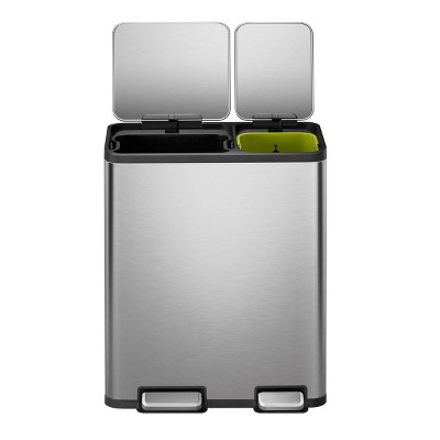 EKO 30L+20L Ecocasa Recycle Dual Compartment Step: Stainless Steel Indoor Trash Can, Silver, 50L Capacity