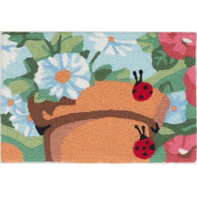 Jellybean Ladybugs on Clay Pot Doormat – 20"x30" Indoor/Outdoor Floral Rug, Washable Entry Mat