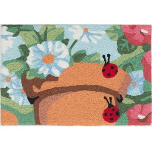 Jellybean Ladybugs on Clay Pot Doormat – 20"x30" Indoor/Outdoor Floral Rug, Washable Entry Mat - 1 of 3