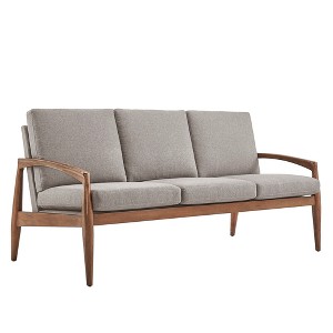 Inspire Q Mavena Mid Century Walnut Wood Slanted Arm Sofa Linen Smoke Gray, Grey Gray