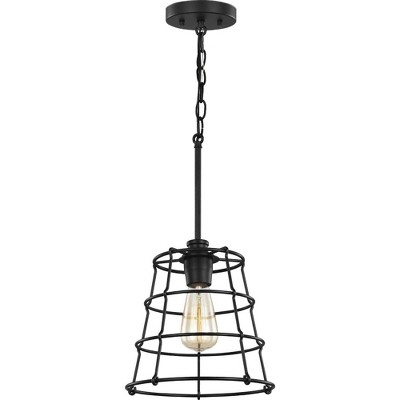 Chambers 10" Matte Black Farmhouse Mini-Pendant with Wire-Frame Shade